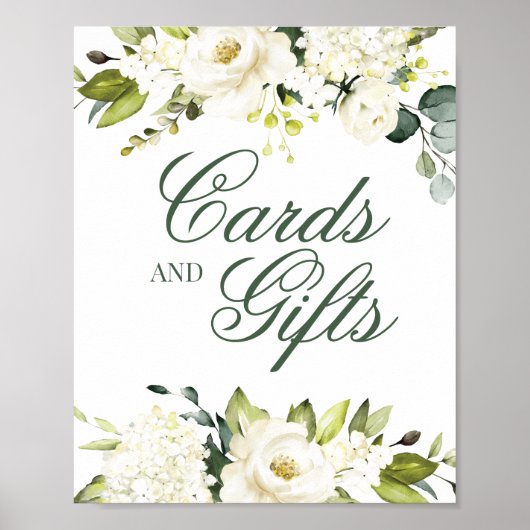 Witte Rozen Kaarten & Cadeaus Uithangbord Poster (Voorkant)