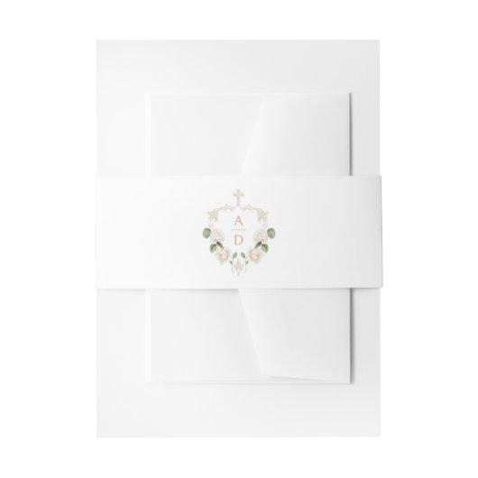 Witte Rozen Kader Religieuze Trouw Monogrammen Uitnodigingen Wikkel (Voorkant Voorbeeld)