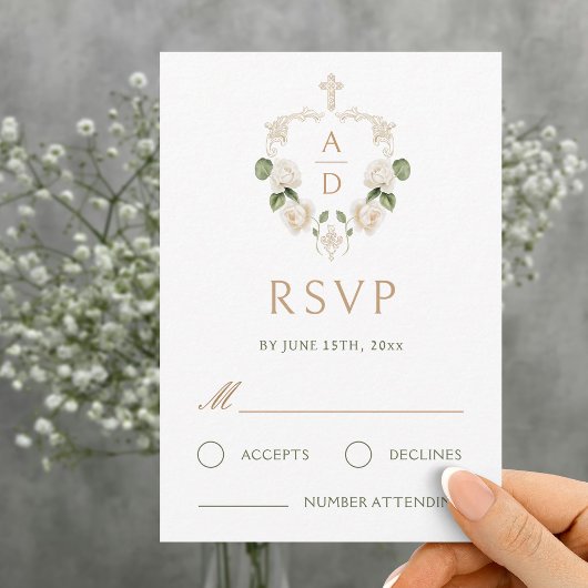 Witte Rozen Kader Religieuze Trouw RSVP Kaart