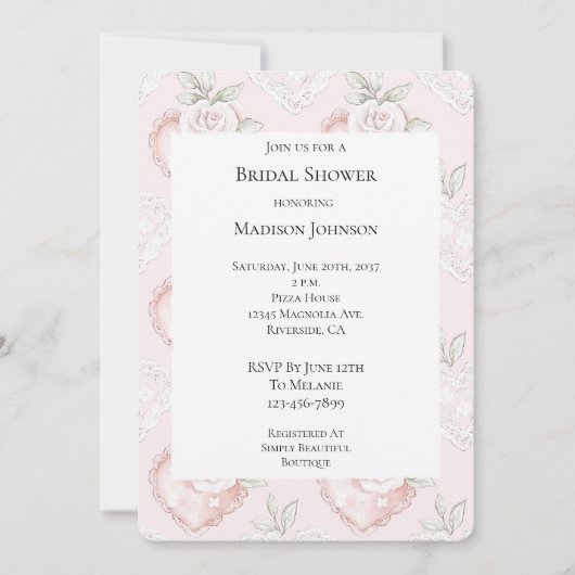  Witte Rozen Kant Harten Vrijgezellenfeest Kaart (Voorkant)