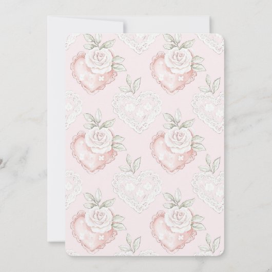  Witte Rozen Kant Harten Wedding Kaart (Achterkant)