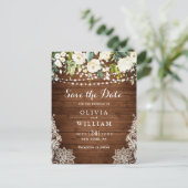 Witte Rozen Kant Rustieke Bruiloft Save the Date Briefkaart (Staand voorkant)