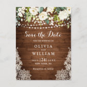 Witte Rozen Kant Rustieke Bruiloft Save the Date Briefkaart (Voorkant)