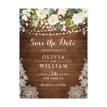 Witte Rozen Kant Rustieke Bruiloft Save the Date