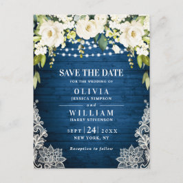 Witte Rozen Kant Rustieke Bruiloft Save the Date Briefkaart