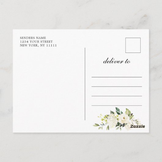 Witte Rozen Kant Rustieke Bruiloft Save the Date Briefkaart (Achterkant)