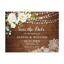 Witte Rozen Kant Rustieke Bruiloft Save the Date