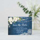 Witte Rozen Kant Rustieke Bruiloft Save the Date Briefkaart
