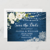 Witte Rozen Kant Rustieke Bruiloft Save the Date Briefkaart (Voorkant / Achterkant)