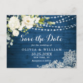 Witte Rozen Kant Rustieke Bruiloft Save the Date Briefkaart (Voorkant)