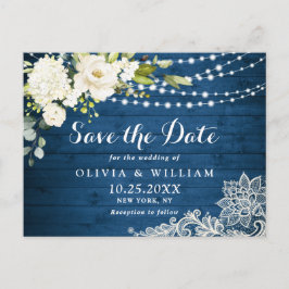 Witte Rozen Kant Rustieke Bruiloft Save the Date Briefkaart