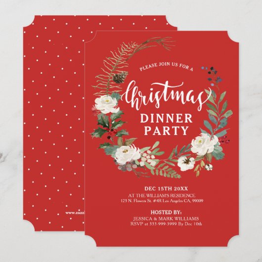 Witte rozen kerst heilig dikker diner Invite Kaart (Voorkant / Achterkant)