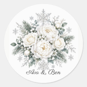 Witte Rozen Kerstmis Winter Huwelijk Ronde Sticker