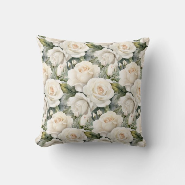 Witte Rozen Klassiek Bloemstuk Kussen (Voorkant)