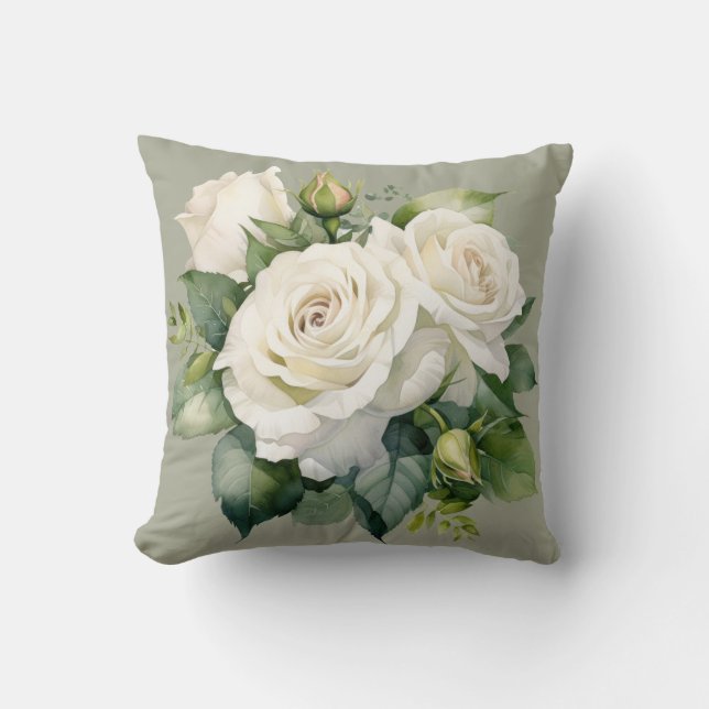 Witte Rozen Klassieke Bloemen  Kussen (Voorkant)