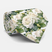 Witte Rozen Klassieke Formele Bloemenkraag Stropdas (Opgerold)