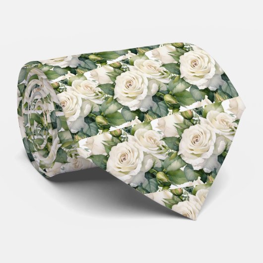 Witte Rozen Klassieke Formele Bloemenkraaghalsdoek Stropdas (Opgerold)