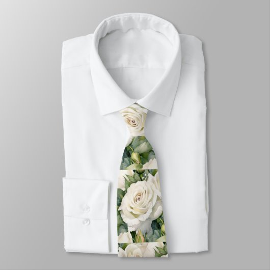 Witte Rozen Klassieke Formele Bloemenkraaghalsdoek Stropdas (Gebonden)