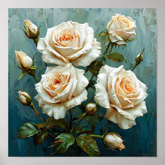 Witte rozen Klassieke Romantische Decoratie Print (Voorkant)