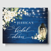 Witte rozen Koninklijk blauwe houten lantaarn Brui Gastenboek (Voorkant)