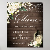 Witte Rozen Lantaarn Rustieke Houten Welkom Bruilo Poster (Voorkant)