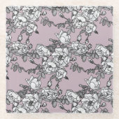 Witte rozen lavendel achtergrond glazen onderzetter (Voorkant)