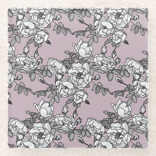 Witte rozen lavendel achtergrond glazen onderzetter (Voorkant)
