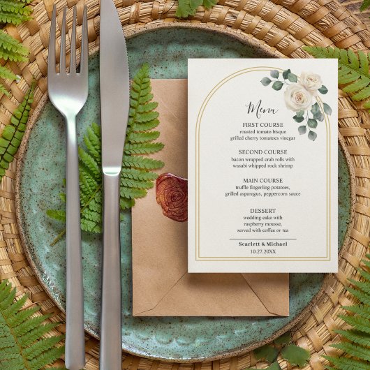 Witte rozen Lente Bloemige Romantische Bruiloft Menu