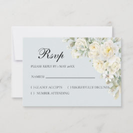 Witte Rozen Lichtblauwe RSVP Kaart