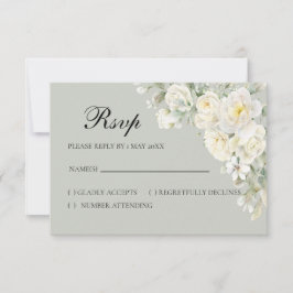 Witte Rozen Lichtgroene RSVP kaart
