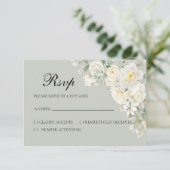 Witte Rozen Lichtgroene RSVP kaart (Staand voorkant)