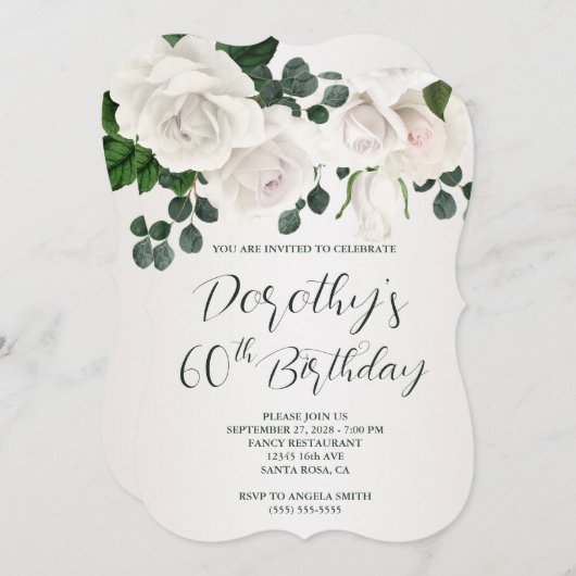 witte rozen Luxurous 60th Birthday Kaart (Voorkant / Achterkant)