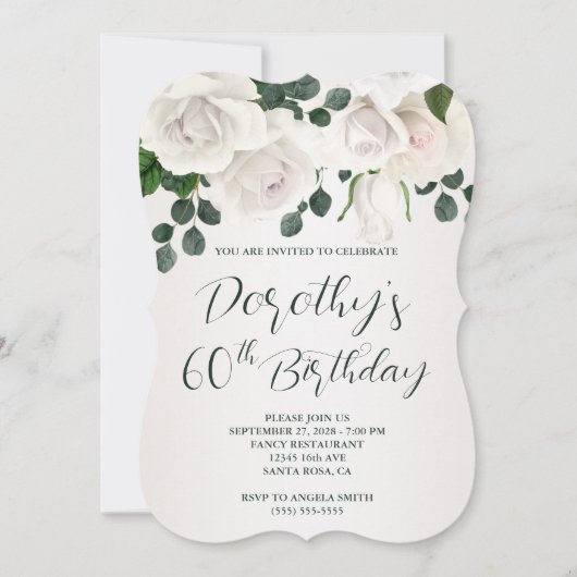 witte rozen Luxurous 60th Birthday Kaart (Voorkant)