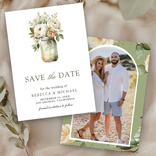 Witte Rozen Mason Jar foto bruiloft Save The Date