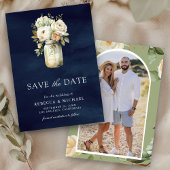 Witte Rozen Mason Jar Foto Marine Blauwe Huwelijk Save The Date