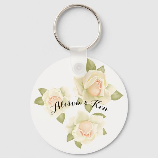 Witte rozen Met aangepaste personaliseer naam Sleutelhanger (Voorkant)