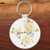 Witte rozen Met aangepaste personaliseer naam Sleutelhanger (Voorkant)
