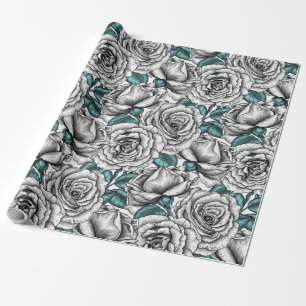 Witte rozen met blauwe bladeren cadeaupapier