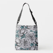Witte rozen met blauwe bladeren crossbody tas (Achterkant)