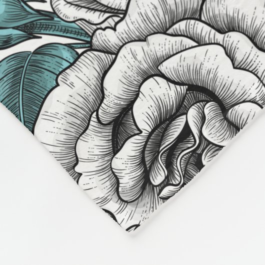 Witte rozen met blauwe bladeren fleece deken (Hoek)