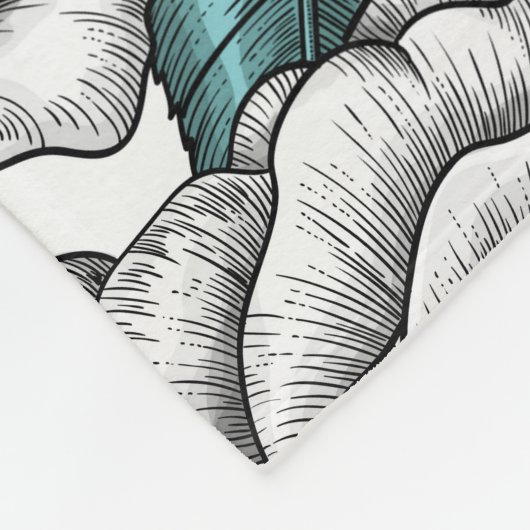 Witte rozen met blauwe bladeren fleece deken (Hoek)