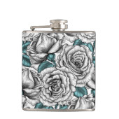 Witte rozen met blauwe bladeren heupfles (Voorkant)