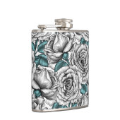 Witte rozen met blauwe bladeren heupfles (Rechts)