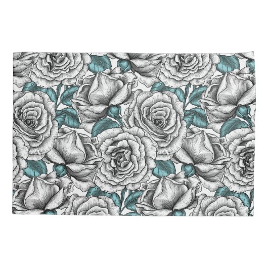 Witte rozen met blauwe bladeren kussensloop (Achterkant)