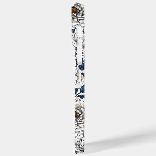 Witte rozen met blauwe bladeren op wit Case-Mate iPhone case (Achterkant / Links)
