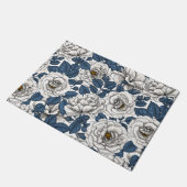 Witte rozen met blauwe bladeren op wit deurmat (Schuin)