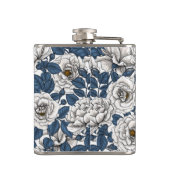 Witte rozen met blauwe bladeren op wit heupfles (Achterkant)