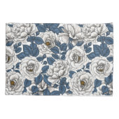 Witte rozen met blauwe bladeren op wit kussensloop (Achterkant-Links)