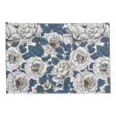 Witte rozen met blauwe bladeren op wit kussensloop (Achterkant-Rechts)