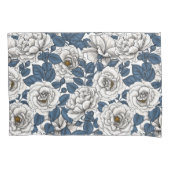Witte rozen met blauwe bladeren op wit kussensloop (Voorkant-Links)
